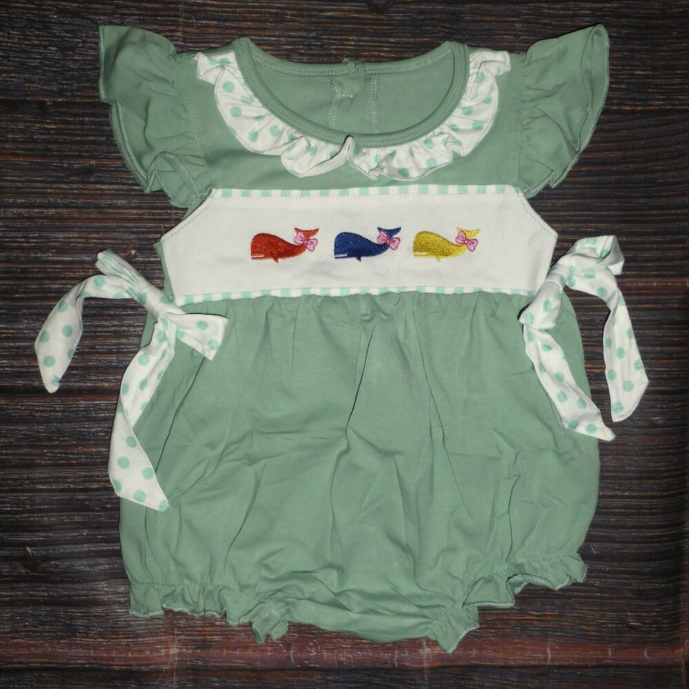 Boutique Whales Baby Girls Green Romper Jumpsuit